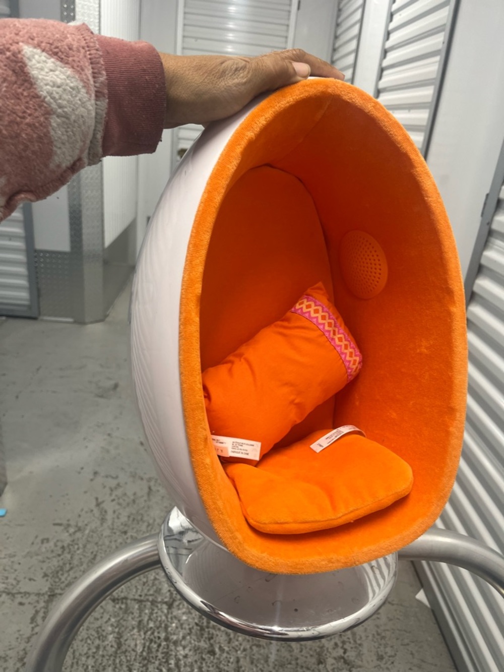 Modern Egg Chair Pod with Bright Orange Interior